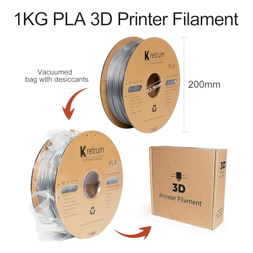 Image of Kretrum PLA Filament 1.75 mm 3D Printer Filaments Cardboard Spool Refills 1 kg Widely Compatible for Most FDM 3D Printers Fits ELEGOO Anycubic FlashForge Creality Bambu Prusa ect. Silver