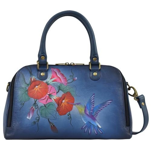 Anna by Anuschka Womens Original Genuine Leather Hand-Painted Wide Organizer Satchel - Leather Handbag for Women - Hummingbird Glory