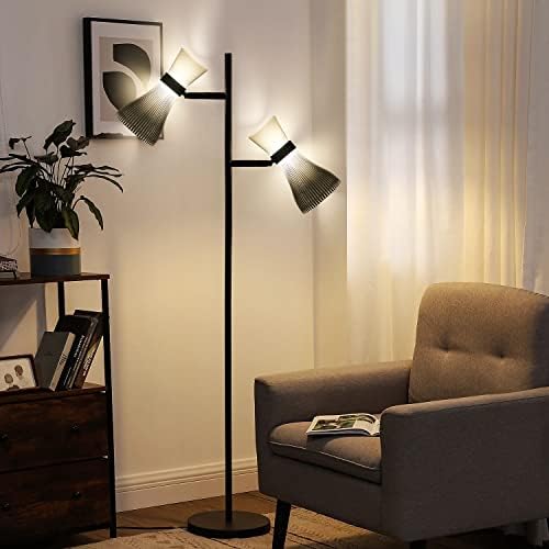 AUA Black Floor Lamp for Bedroom, LED Dimmable Standing Lamps with Adjustable Lamp Heads, Modern Night Stand Tall Lamp for Living Room Office Brushed Nickel