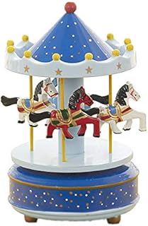 MINGZE Carousel Music Box, Music of Castle in the Sky, 11 Colors, Wooden Clockwork Vintage Merry-Go-Round Toy Birthday/Christmas/Decoration/Children Gifts (Star-red+white)
