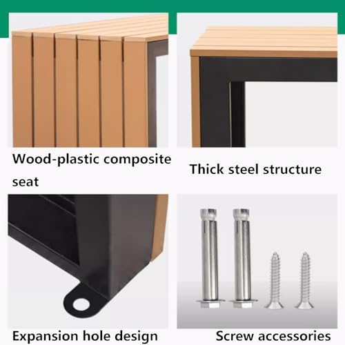 Durable Weatherproof Outdoor Garden Bench, 47.24in Heavy-Duty Steel Slatted Seat, Maintenance-Free Seating for Parks, Plazas, Communities, Public Spaces