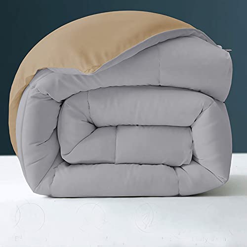 Image of Day Care - 400 GSM Hotel Quality-Down Alternative Reversible Comforter (90 inch x 90 inch Inches /228cm x 228cm) - Comforter Queen Size|Silver /Beige| TC - 450
