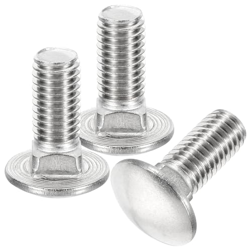 Image of uxcell 1 /2-13x1-1 /4 Carriage Bolt, 6pcs Round Head Square Neck Screws, 304 Stainless Steel, Fully Threaded, Silver