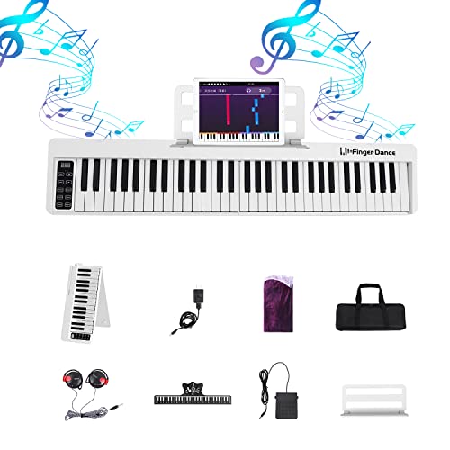 Finger Dance 61 Key Folding Piano Keyboard, Upgrand Imitation Wood Texture Keyboard Portable Piano, Bluetooth & Midi, Foldable Keyboard Piano For Beginner - Pearl White #TOP2