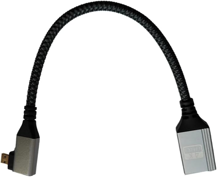Seadream 4K Angled Micro HDMI to HDMI Adapter Cable 10inch 90°Degree Right Angled Micro HDMI Male to HDMI 2.0 Female Nylon Braided Cable (Type D to Type A) Support 4K/60Hz 1080p (Right Angled)