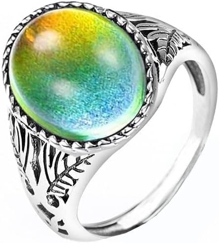 Q&D&S Silver Mood Ring for Women Vintage Rings for Men Control Statement Ring Color Change Mood Rings Jewelry (10)