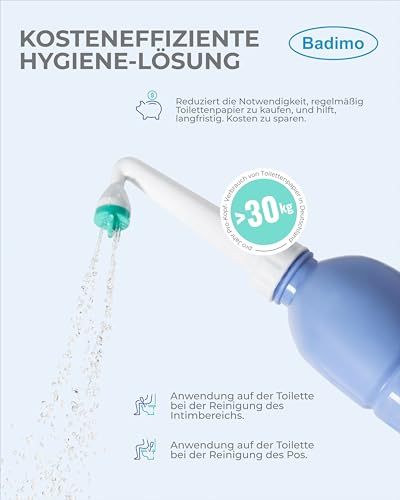 Badimo Po-Dusche - Reise-Bidet spart Papier - mobiles Bidet - Hygienische Reinigung unterwegs - mit Deckel & Reisebeutel - PZN 7544105