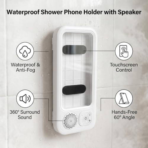Soporte para teléfono de ducha impermeable inalámbrico con altavoz bluetooth para pared 6