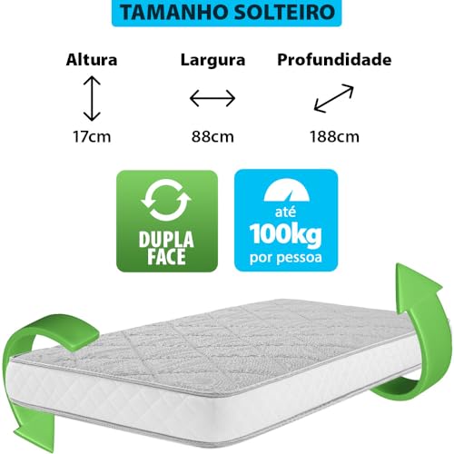 Colchão Solteiro Espuma D33 A Vácuo Ortopédica Certificada BF Colchões 88x188x17cm