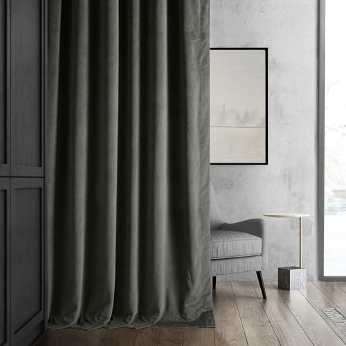 HPD Half Price Drapes Signature Velvet Thermal Blackout Curtains for Living Room 120 Inch Long (1 Panel) Rod Pocket Insulated Blackout Curtains for Bedroom Window Curtains, 50W x 120L, Gunmetal Grey
