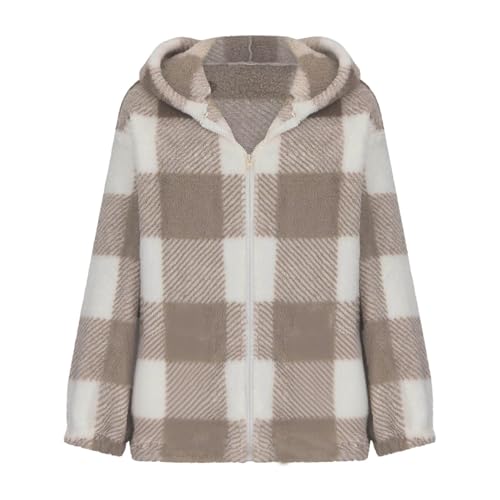 Sherpa Jacket Women Plaid Fuzzy Fleece Jacket Outerwear Winter Warm Shaggy Oversized Zip Up Hoodie Plaid Shacket3