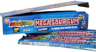 Zed Candy Screamers - Frutti Flavour Powder Filled Mega Sour Gum - Fun Xmas Treats & Stocking Stuffer for Bubblegum Fans (Blue Jazz, Full Pack (28pc))