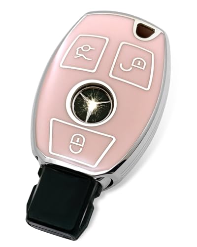 HAOYOUMEI Suitable For Mercedes Benz keys.Advanced soft TPU key Cover is compatible with CLS CLK AMG CLK GLC GLK GLE GLS ML SL SLK A C E R S G Smart Remote Key (Type A Pink Key Case)