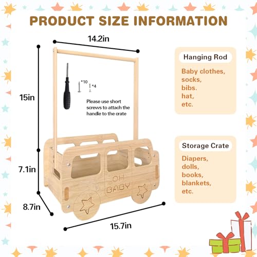Image of fun-plus Baby Shower Crate Closet, Bus Shape Baby Shower Basket with Handle Baby Storage Crate, Wooden Crate for Pregnancy New Parent (Bamboo made)