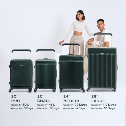 Image of Assembly Rover 20 Inch (55cm) Cabin Trolley Bag Hard Shell Polycarbonate Suitcase Wide Trolley Design with TSA Lock 8 Spinner Wheels Carry On Luggage Green