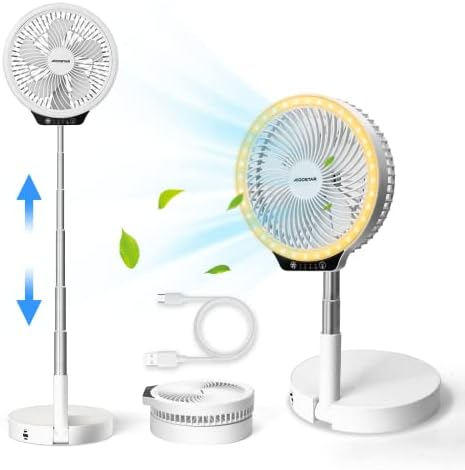 Aigostar 8" Foldaway Portable Fan, 8000mAh Rechargeable Battery Operated Pedestal Fan for bedroom, 4 Speeds Adjustable Height with Night Light, Fast Charging Power Bank Table Fan for Camping, Outdoor