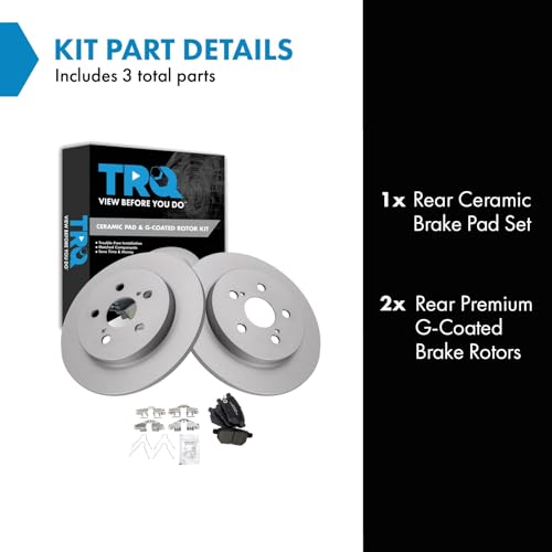 Image of TRQ Rear Brake Pad & Rotor Kit Ceramic Premium G-Coated Compatible with Lexus Pontiac Toyota