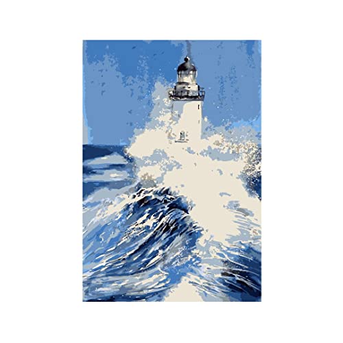 Image of RANGOLI 100% Cotton Stretched Canvas Painting 400 GSM, Framed Light House Canvas Abstract Wall Art for Living Room, 3D Paintings for Wall Decor (16 x 23 Inch With Frame)