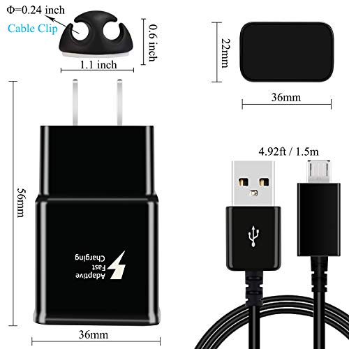 Galaxy S7 Fast Charger Adaptive Fast Charging Wall Android Phone Tablet Charger Adapter Kit With Micro-Usb Cable Compatible Samsung Galaxy S7 Edge S6 S5 S4 J7 J3 A6 Note 5 4/ G4 K5 (2 Pack, Black) #TOP4