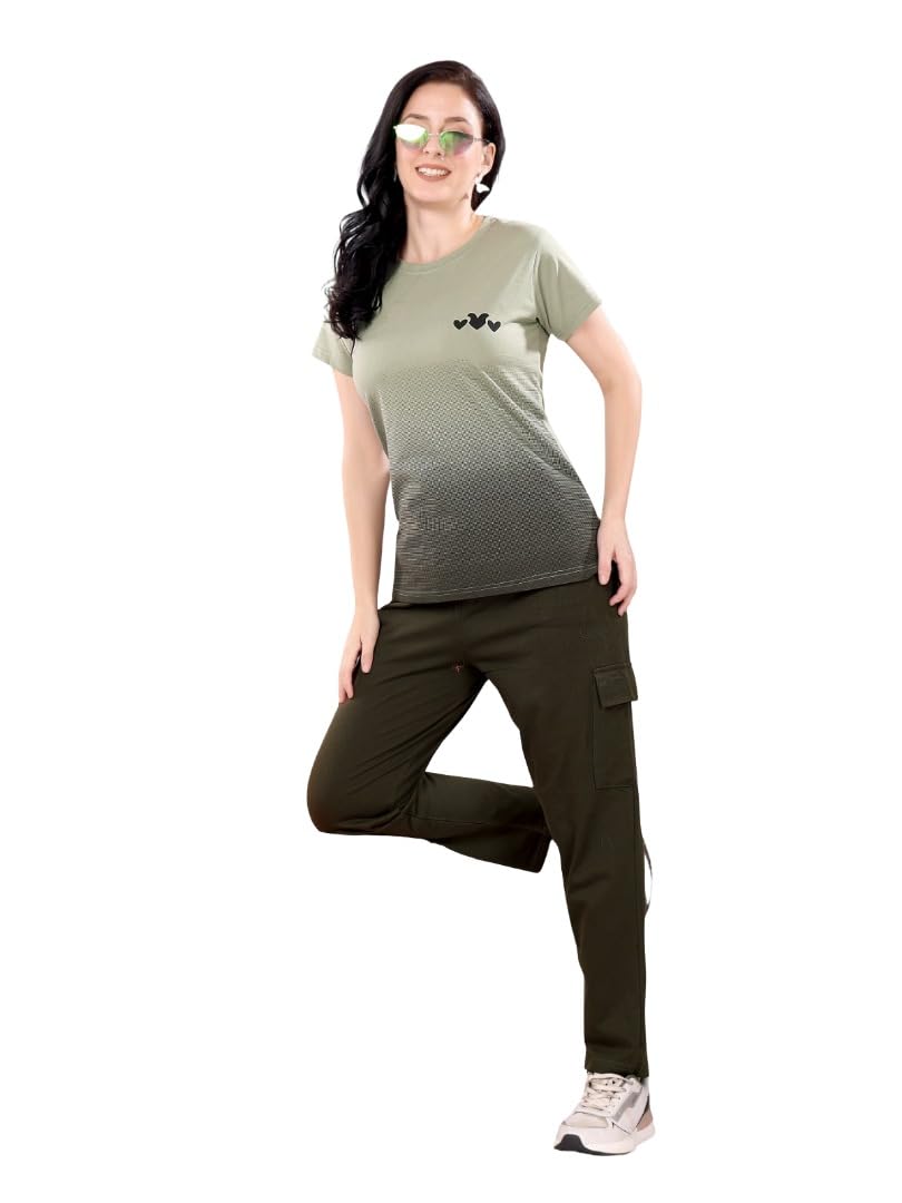 DHARESHWAR VENTURE Women's Ombre Printed T-Shirt and Cargo Tracksuit Set-image-23