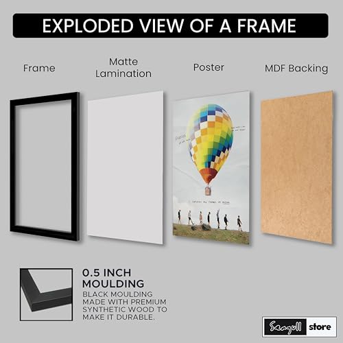 Image of Seagull Store BTS Young Forever Hot Air Balloon Framed Poster | 8x12 Inch | 300 GSM Art Paper | Matte Laminated | Black Frame | Ready to Hang Wall Decor for Bedroom & Office