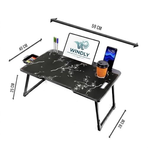 Image of WINDLY Smart Multipurpose Foldable Laptop Table with Cup Holder, Study Table, Bed Table, Breakfast Table, Foldable and Portable /Ergonomic & Rounded Edges /Non-Slip Legs
