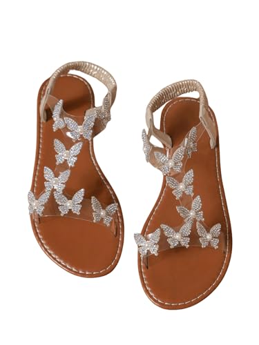 Floerns Women's Elegant Rhinestone Butterfly Transparent Elastic Strap Summer Flat Sandals