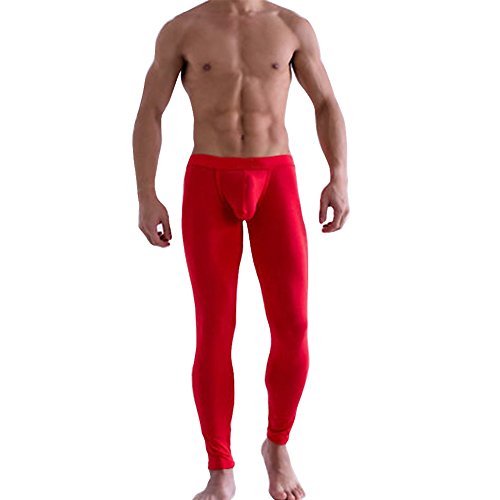 inlzdz Men's Ice Silk Bulge Pouch Underwear Bottoms Low Rise Leggings Pants Long