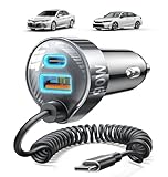 LISEN 90W Cigarette Lighter USB Charger【3.3ft for Tidy Space】,Super Fast USB C Car Charger with 45W Super Fast Charging Coild Cable Fit iPhone 17 16 15 Air Pro Max Plus,Samsung Galaxy S25/24,Android