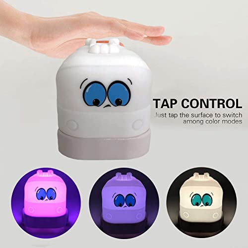 Image of Night Light Kids with Cute Car Design Children's Room LED Bedside Lamp with Changeable RGB Colors Rechargeable Night Light Compatible with Touch Control & Remote Control - Fire Truck
