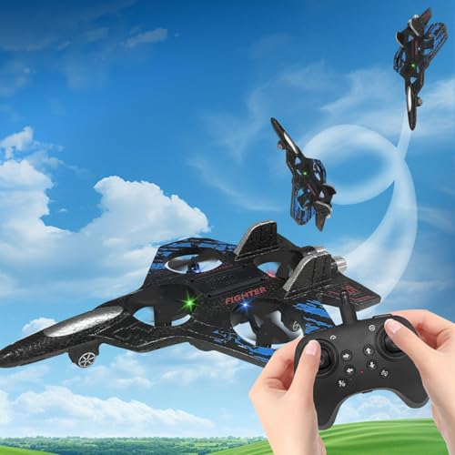 Image of Remote Control Fighter Jet Drone for Kids & Adults, 2.4GHz RC Flying Plane with LED Lights, Altitude Hold, Headless Mode, 360 Flips, 2 Rechargeable Batteries & Spare Propellers