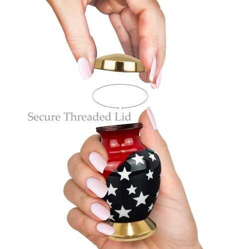 Image of Trupoint Memorials Small Urns for Human Ashes Keepsake, Military and Patriotic Decorative Mini Cremation Urn for Veteran Adult Men and Women, Small Red