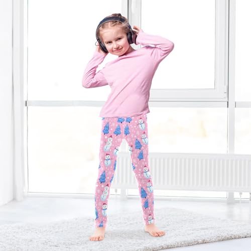 Blue Tree Snowmen Snowflake Pink Girls Leggings Ultra Soft Compression Yoga Gym Pants for Kids 4-10T4