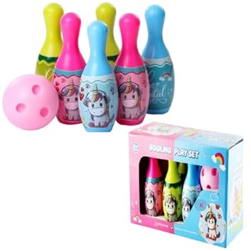 Bowling Game Toy for Kids Set of 6 Large Pins & 1 Ball Toys Bowling Alley Set Premium Sports Learning Toys Multicolor