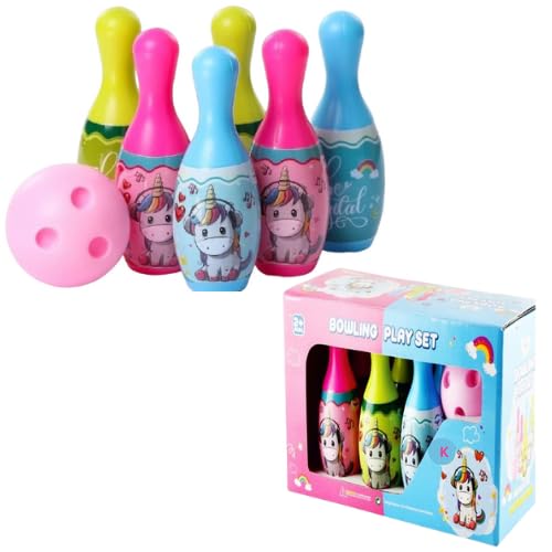 Bowling Game Toy for Kids Set of 6 Large Pins & 1 Ball Toys Bowling Alley Set Premium Sports Learning Toys Multicolor