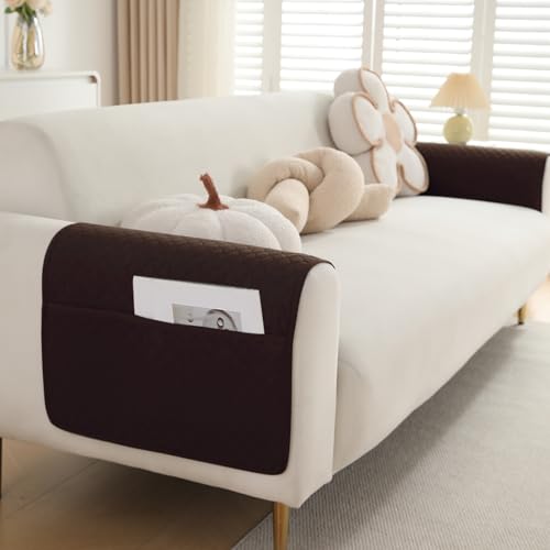 Image of HOKIPO Quilted Sofa Arm Cover with Pockets, Dark Brown, Pack of 2 (1 Pair) (IN-787-L-DBR*2)