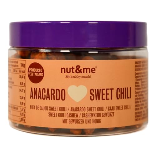 nut&me Anacardos Sweet Chili GOURMET 150 gr | Anacardos sazonados | Sabor sweet chili | 100% natural | Vegetariano | Sin conservantes | Snack premium delicioso