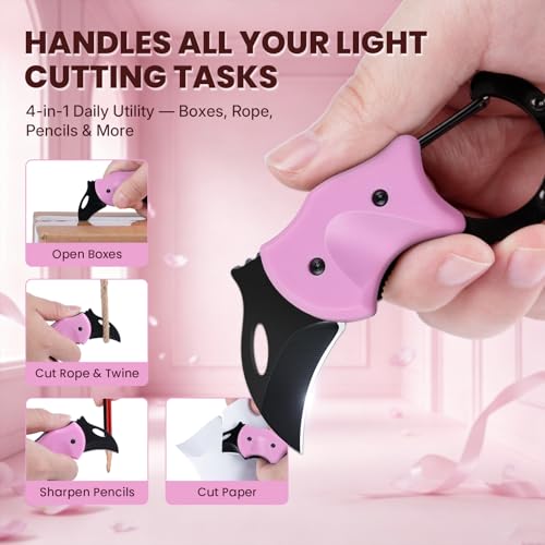 Image of coldown 3 Pack Pink Pocket Knife Gifts for Women Men Adults | Cute Folding Knives Gadgets with 1.34in Stainless Steel Blade, Box Cutter, Gift Idea for Mom Wife Girlfriend