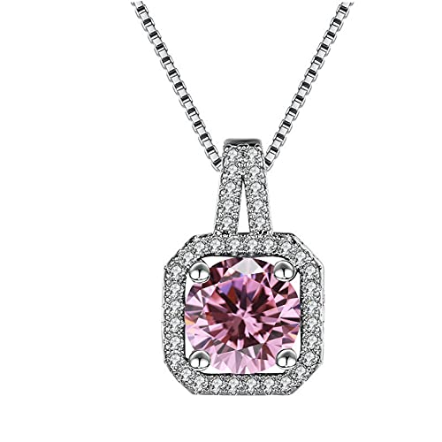 ADKOMN Collar con colgante cuadrado de diamante de 14 quilates chapado en oro blanco de 1 quilate con piedras preciosas rosas, verdes y blancas Cover