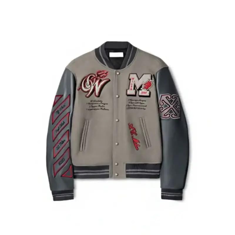 A C Milan Off White Grey Bomber Versity Chaqueta | Football Club A C Milan Chaqueta Milan, gris, Small