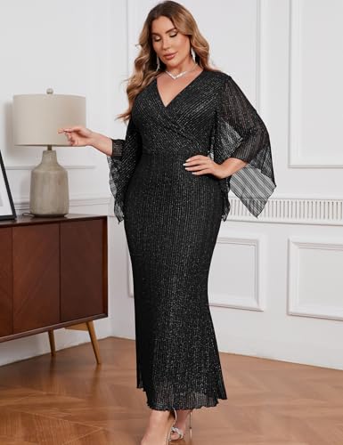 CYCLAMEN Plus Size Sparkly Formal Dress Lace Maxi V Neck Mermaid Cocktail Evening Wedding Guest4