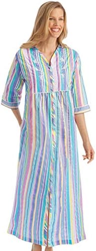 Pastel Striped Lounger with Zip Front and 3/4" Long Sleeves