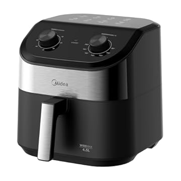 Fritadeira Midea Air Fryer 4,5L, design de dois botões, ampla faixa de temperatura de 80°C a 200°C, prato antiaderente para vegetais, 1550W, 110V, FWM45P1