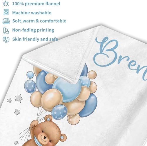 Image of OLIVE OLIVIA Personalized Baby Milestone Blanket with Customized Name, 60 inchx80 inch, White, Flannel, Throw Blanket, Modern Style, Bear Theme, Unisex, Machine Wash