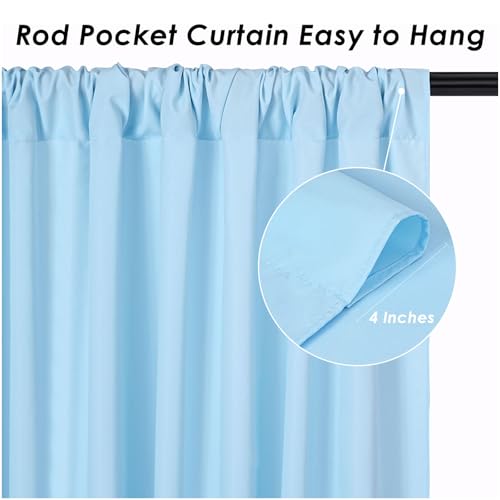 Image of Baby Blue Backdrop Curtains: 4 Panels 5ft x 10ft Polyester Photography Light Blue Backdrop Drapes - Baby Shower Birthday Party Background