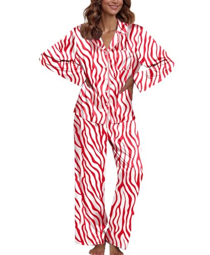 Image of Ekouaer Pajamas For Women Set Silk Pjs 2 Piece Satin Sleepwear Long Sleeve Button Down Lounge Sets With Pant