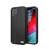 Farbiges BMW Metalllogo BMW M-Collection PU Carbon Stripe, Hard Cover für Apple iPhone 12/12 Pro (6.1) - Schwarz