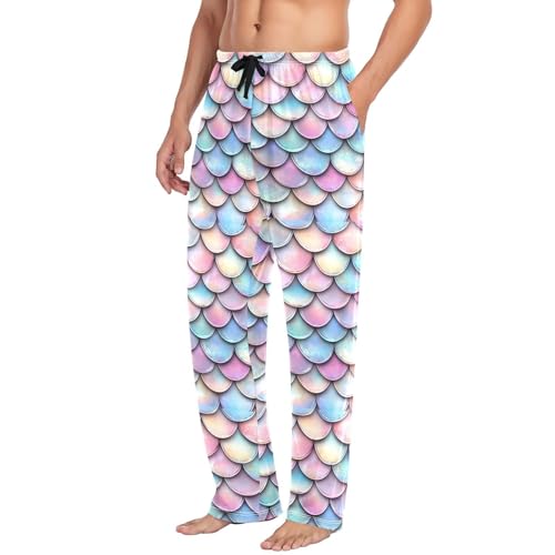 Men's Mermaid Rainbow Scales Pajama Pants with Pockets - Straight Fit Cotton Sleep Bottoms for Lounge & Nightwear4