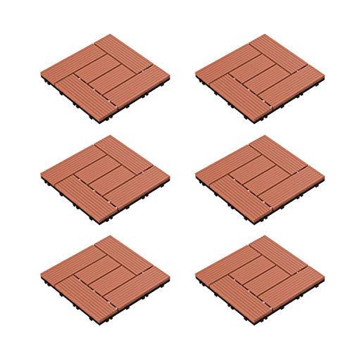 Pure Garden 50-LG1190 Patio and Deck Tiles – Interlocking Criss-Cross Pattern Outdoor Flooring Weather and Slip Resistant Square (Terra Cotta Color 6 Pcs),, 12 x 12 x 0.9 inches