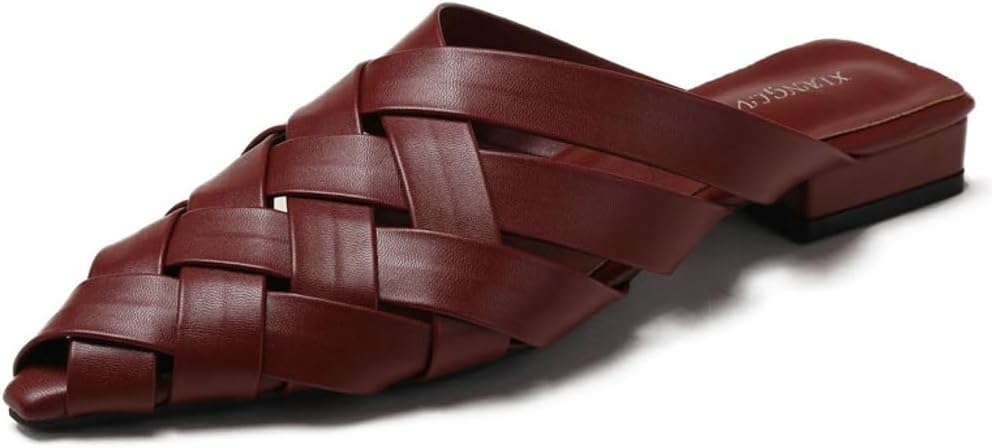 Niction Women's Mules Closed Pointed Toe Leather Hollow Out Braided Backless Slip On Flat Sandals Dress Loafer Shoes 2026